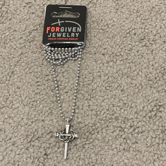 Forgiven Jewelry Christian Nail Cross Silver Necklace Unique Religious Pendant - Picture 1 of 4